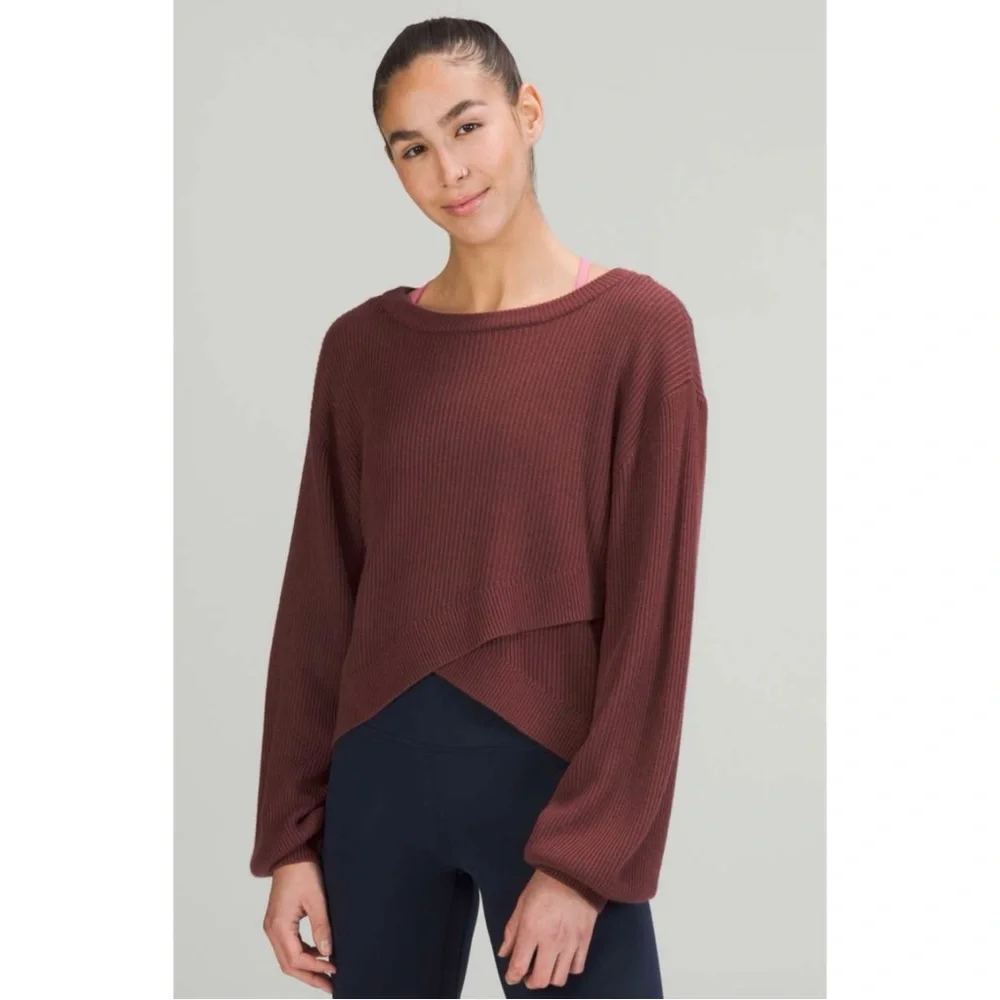 LULULEMON | Reversible Ribbed Crossover Cashmere-Blend Sweater in Smoky Red, 10